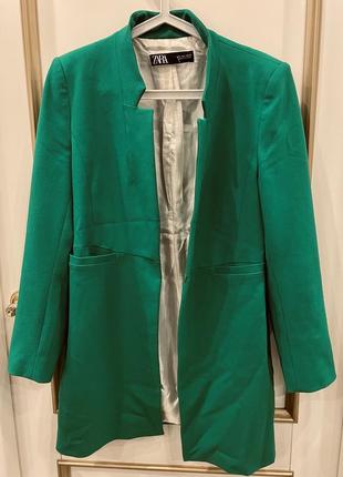 Жакет пиджак удлиненный зеленый zara s m2 фото