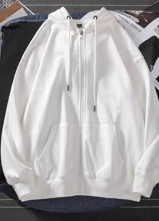 Худі з капюшоном на блискавці зі спущенним плечем оверсайз кофта бежевий чорний сірий білий спортивний подовженний8 фото