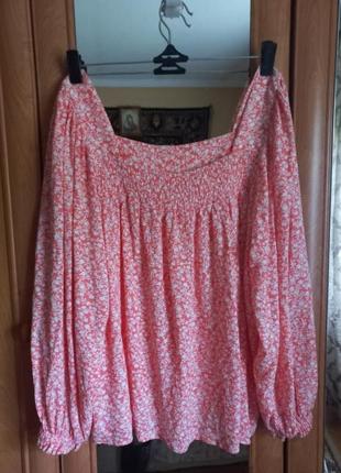 Распродажа натуральная вискозная блуза с пышными рукавами