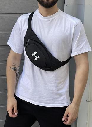 Бананка under armour чёрная с накаткою (біле лого)