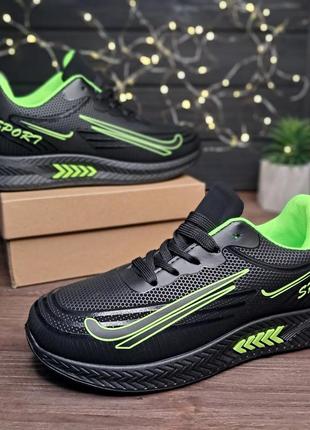 Кроссовки sport black-green2 фото