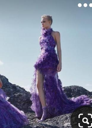 Дизайнерское haleia couture платье halter с рюшами кружевом и цветами с обнаженной спинкой и шлейфом в виде saab zimmerman isabel marant maje sezane