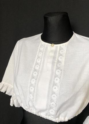 Белая блузка дирндль кроп-топ винтаж хлопок кружево бельевой стиль романтик3 фото