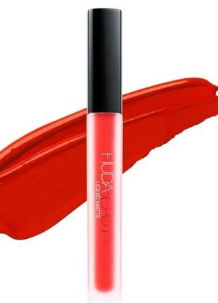 Лімітована матова стійка рідка червона помада лиха huda - liquid lipstick alluring2 фото