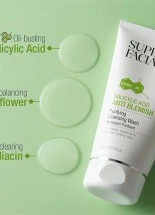 Очищающий гель для лица с салициловой кислотой и ниацином super facialist salicylic acid anti blemis