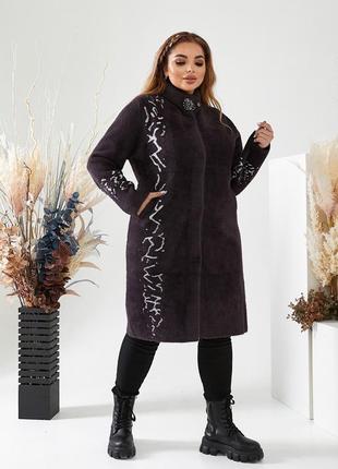 Элегантное женское пальто из  альпаки чорного цвета 52-567 фото