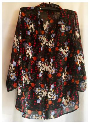 Літня жіноча блузка кофточка під шифон,тунічка в квітковий принт,б/у в дуже хорошому стані1 фото