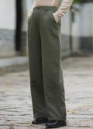 Шикарні темно-зелені  хакі прямі лляні штани wrap розмір 10/361 фото