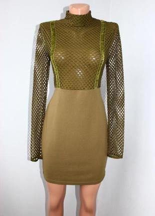 Стильне хакі напівпрозоре плаття велика сітка в обтяжку м. petite brands exclusive3 фото