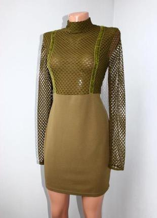 Стильное хаки полупрозрачное платье большая сетка в утяжеление м. petite brands exclusive2 фото