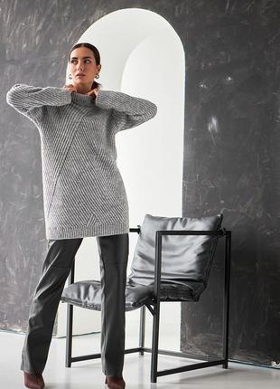Стильная теплая вязанная туника серого цвета. модель 2484. размер ун 42-482 фото