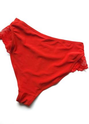 Трусики для плаванья  женские с гипюром без бренду красные3 фото