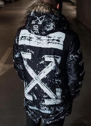 Куртка парка мужская зимняя off white - black camo3 фото