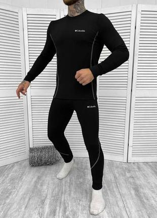 Мужское термобелье активное осень дайвинг на флисе черное спортивное термо белье
