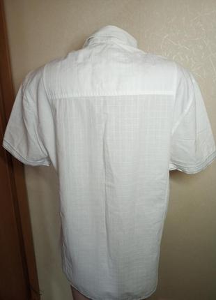 Белая мужская рубашка в клетку хлопок на короткий рукав2 фото