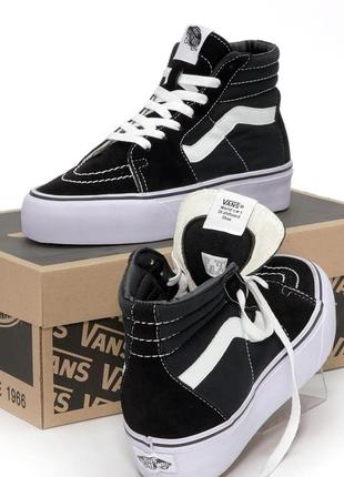 Кеды женские ванс олд скул vans old skool black white high platform, кеды ванс жэнкие высокие, кроссовки женские на толстой подошве7 фото