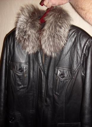 Женская кожаная куртка с натуральным меховым воротником жіноча шкіряна куртка6 фото