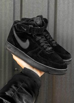 ❄️nike air force 1 high black❄️ кроссовки мужские зимние высокие, кроссовки мужественные чёрные зимние с мехом