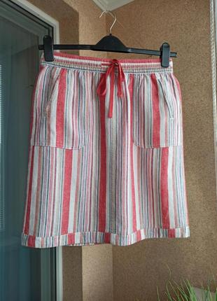 Красивая стильная летняя юбка из натуральной ткани в горизонтальную полоску