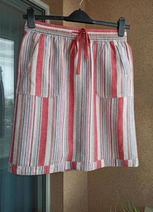 Красивая стильная летняя юбка из натуральной ткани в горизонтальную полоску2 фото