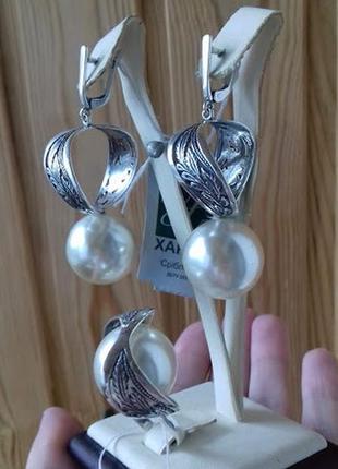 Срібні сережки з великою перлиною 20 мм7 фото