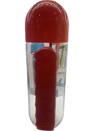 Пляшка для води з органайзером для таблеток червона 600 мл1 фото