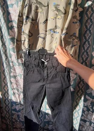 Детский костюм кофта теплая свитшот на утепленные флис +джинсы черные брюки школьные комплект динозавры