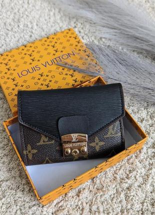 Коричнево-чорний маленький жіночий гаманець портмоне на замочку, міні гаманець розкладний модний
