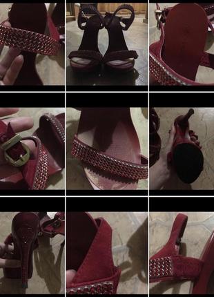 Босоніжки високий каблук зі стразами червоні ошатні святкові ефектні3 фото