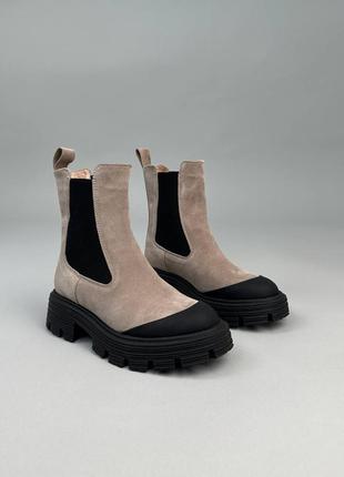 Трендовые бежевые женские челси, маботинки демисезонные, замшевые,осень-весна,женская обувь на осень 20233 фото