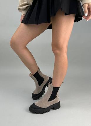 Трендовые бежевые женские челси, маботинки демисезонные, замшевые,осень-весна,женская обувь на осень 20237 фото