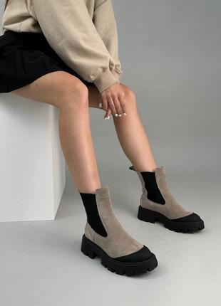 Трендовые бежевые женские челси, маботинки демисезонные, замшевые,осень-весна,женская обувь на осень 20238 фото