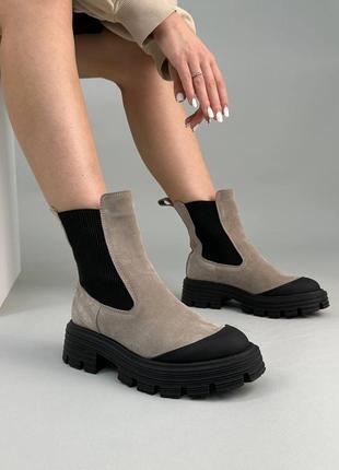 Трендові бежеві жіночі челсі,черевики демісезонні,замшеві,осінь-весна,жіноче взуття на осінь 2023