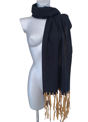 Женская черная шаль  jago с светло-коричневой бахромой  50*220см