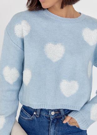 Жіночий в'язаний светр оверсайз з сердечками.6 фото