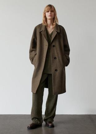 Пальто женское хаки минималистичное шерстяное пальто zara new