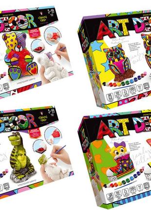 Набір креативної творчості art decor 2в1 artd-02-01u danko toys 3d-роспис гіпсові фігурки фарби лак