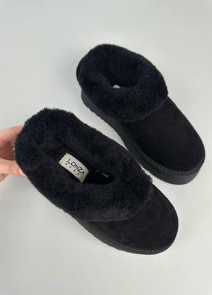 Черные зимние короткие угги женские, теплые, замшевые/замша-женская обувь на зиму 2023-20243 фото