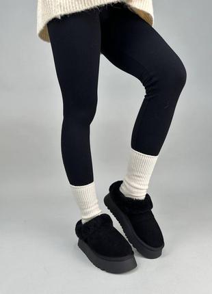 Черные зимние короткие угги женские, теплые, замшевые/замша-женская обувь на зиму 2023-20247 фото