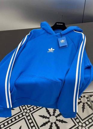 Толстовка худі довга в стилі adidas & balenciaga з капюшоном чорна синя3 фото