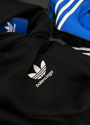 Толстовка худи длинная в стиле adidas &amp; balenciaga с капюшоном черная синяя10 фото
