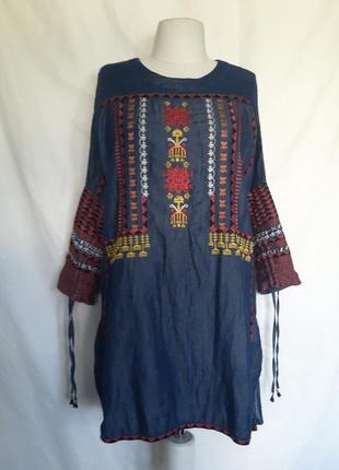 Джинсовое женское платье, туника с вышивкой, вышиванка фотосессия вышивка2 фото