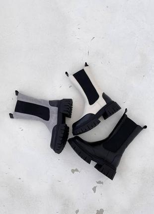 Зимние ботинки,
цвет: слоновая кость + черный, натуральная кожа10 фото