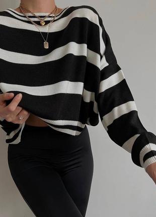 Укороченная кофта акриловая свободного прямого кроя в полоску модная свитер5 фото