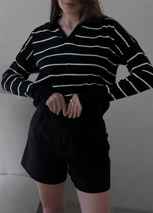Трендовая кофта поло свитер джемпер акриловый в полоску с вырезом свободного прямого кроя1 фото