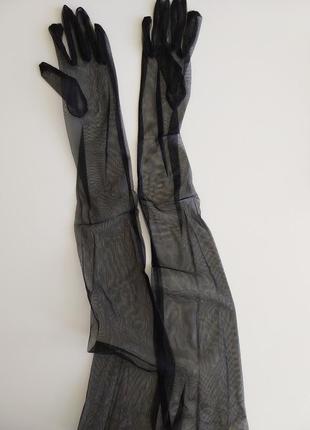 7-21 фатинові довгі рукавички однотонні фатиновые перчатки5 фото