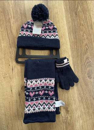 Комплект primark набор 1-2 года тройка зимний для девочки шапка, шарф, перчатки1 фото