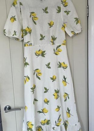 Новое платье с лимонами, лён, льняное на запах, шикарное2 фото