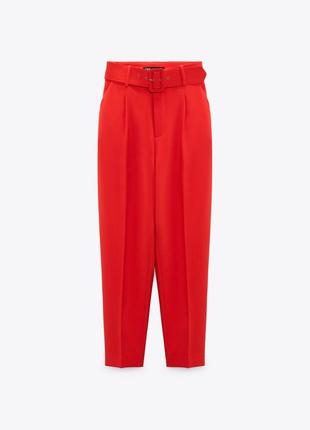 Zara 36 s брюки новые красные свободный крой высокая посадка5 фото