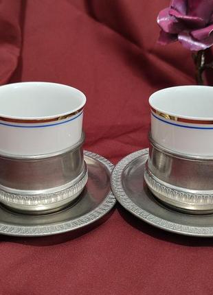 Две винтажные кофейные чашечки с подставкой олово, итальялия2 фото